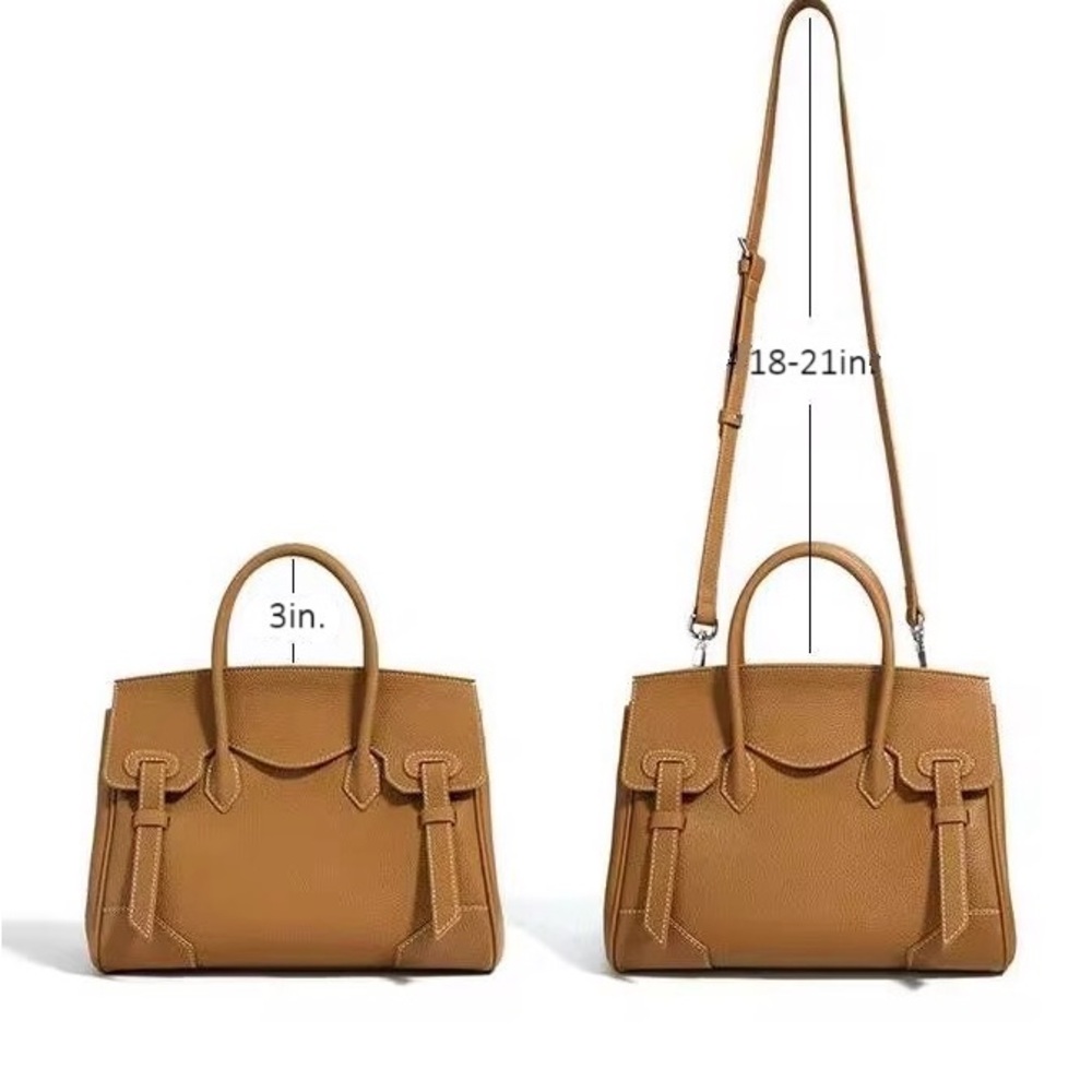 Elegant Taupe Leather Satchel Handbag - Picture 2 of 7